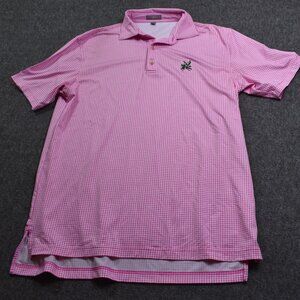 Peter Millar Shirt Men Medium Pink Gingham Check Summer Comfort Performance Polo